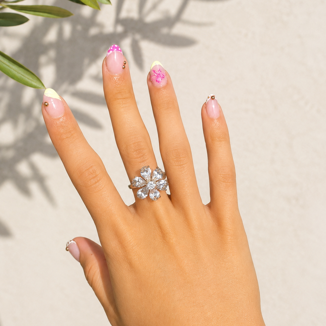 Bague rotative – Fleur scintillante